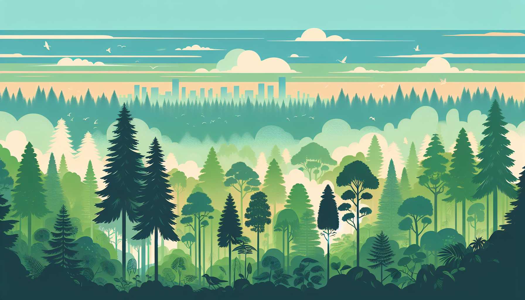 Illustration of a vibrant forest scene