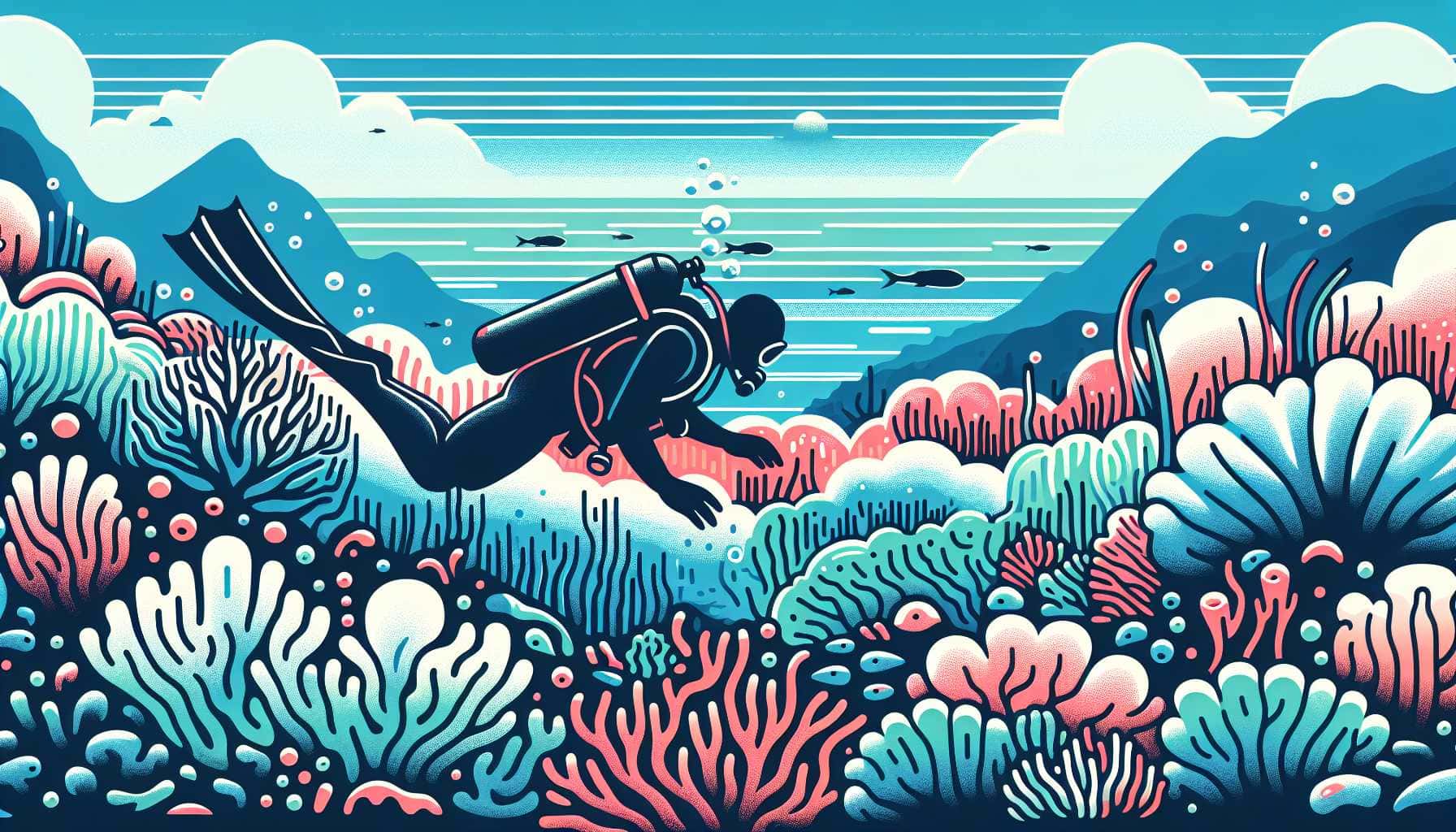 Illustration of an underwater coral scene