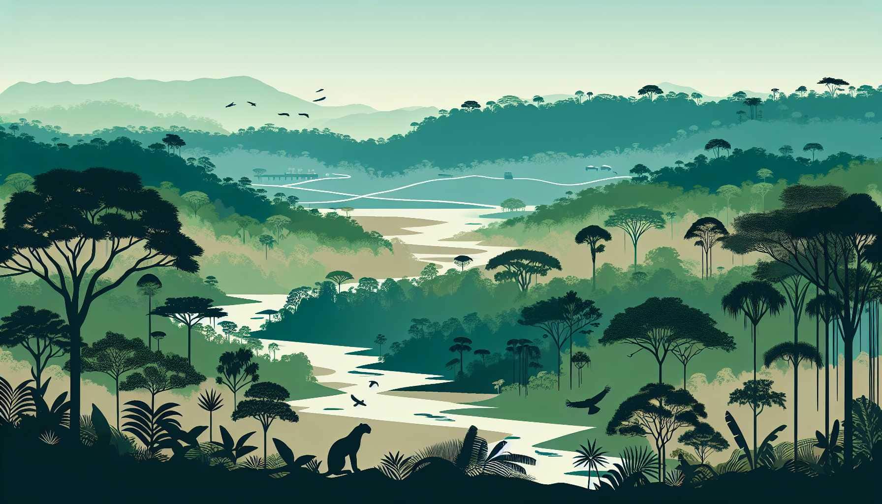 Illustration of tropical rainforest scene