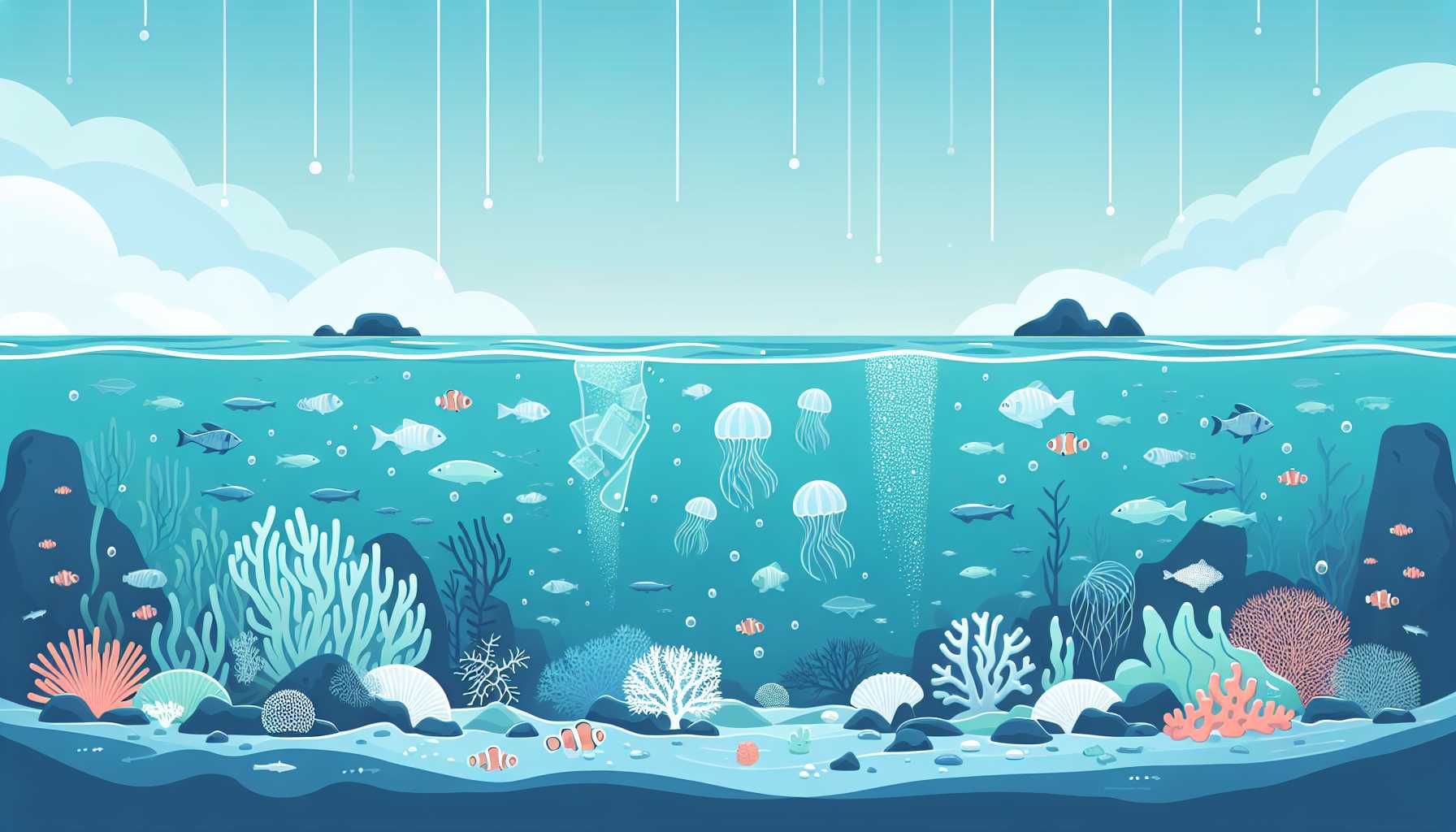 Illustration of dissolving plastic in ocean