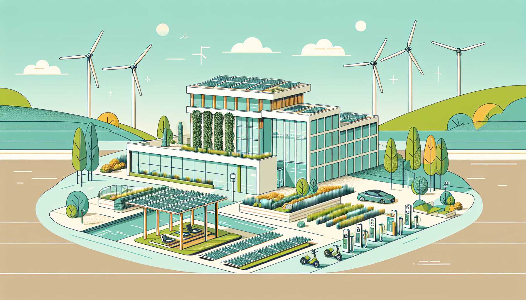Illustration of a modern eco-friendly hotel