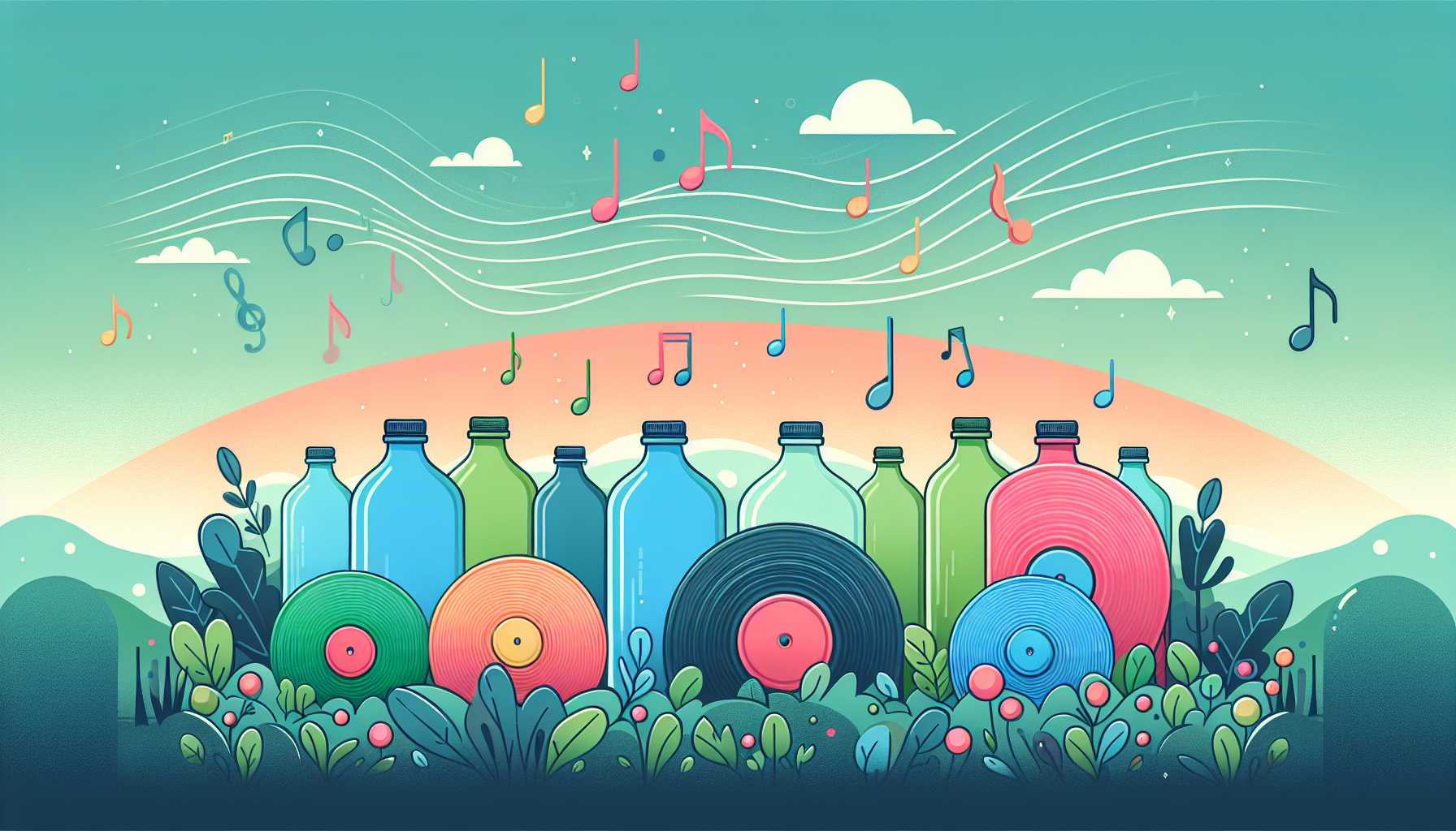 Illustration of records made from recycled bottles