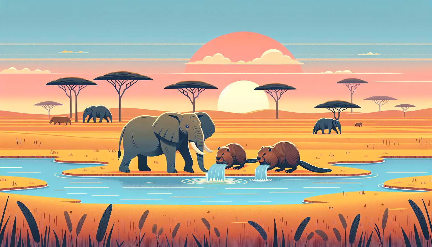 Illustration of elephants and beavers