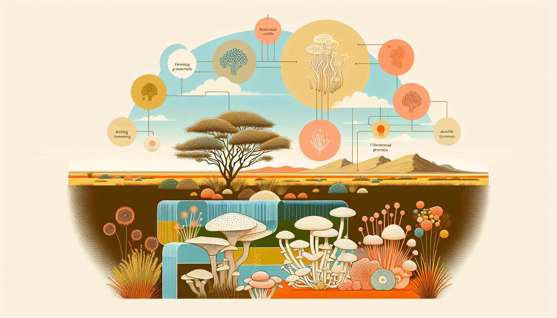 Illustration of fungi and mycelium