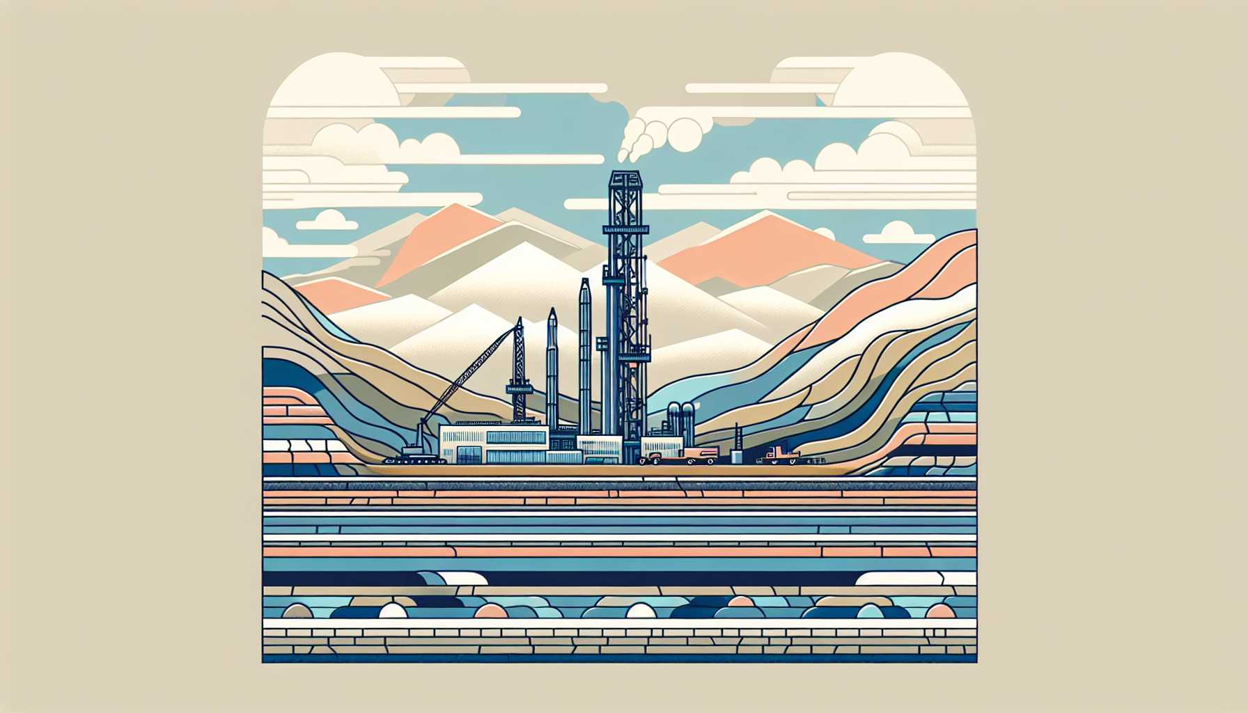 Illustration of a futuristic geothermal energy plant