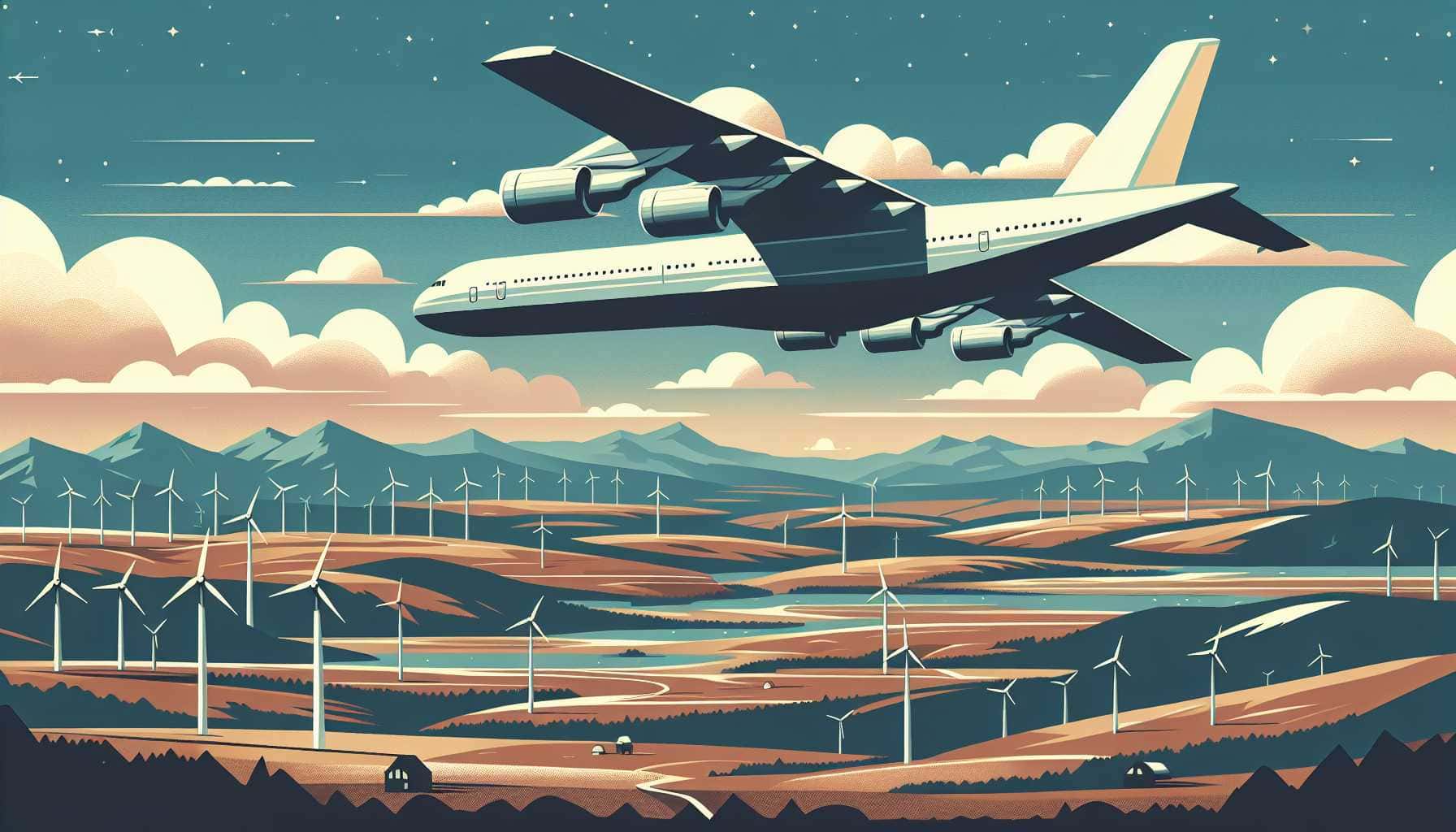 Illustration of WindRunner megaplane flying