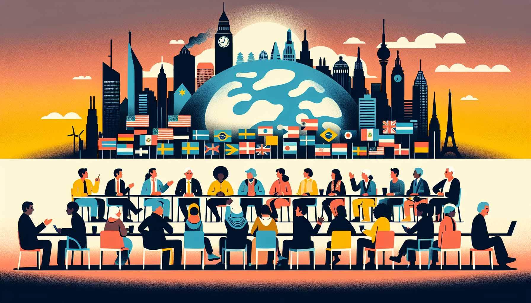Illustration of diverse leaders discussing