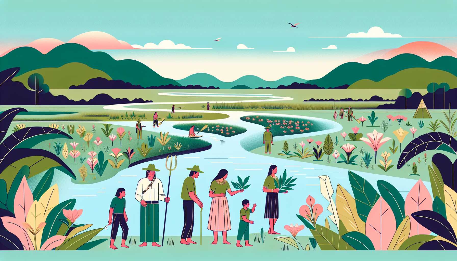 Illustration of Akroá Gamella people restoring land