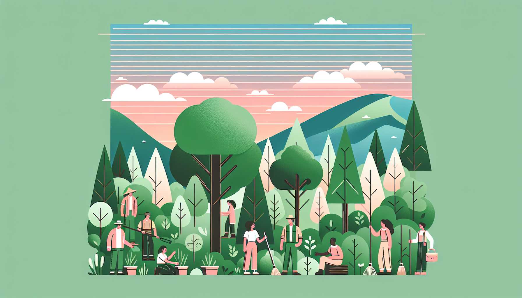 Illustration of Indigenous community members working in a forest