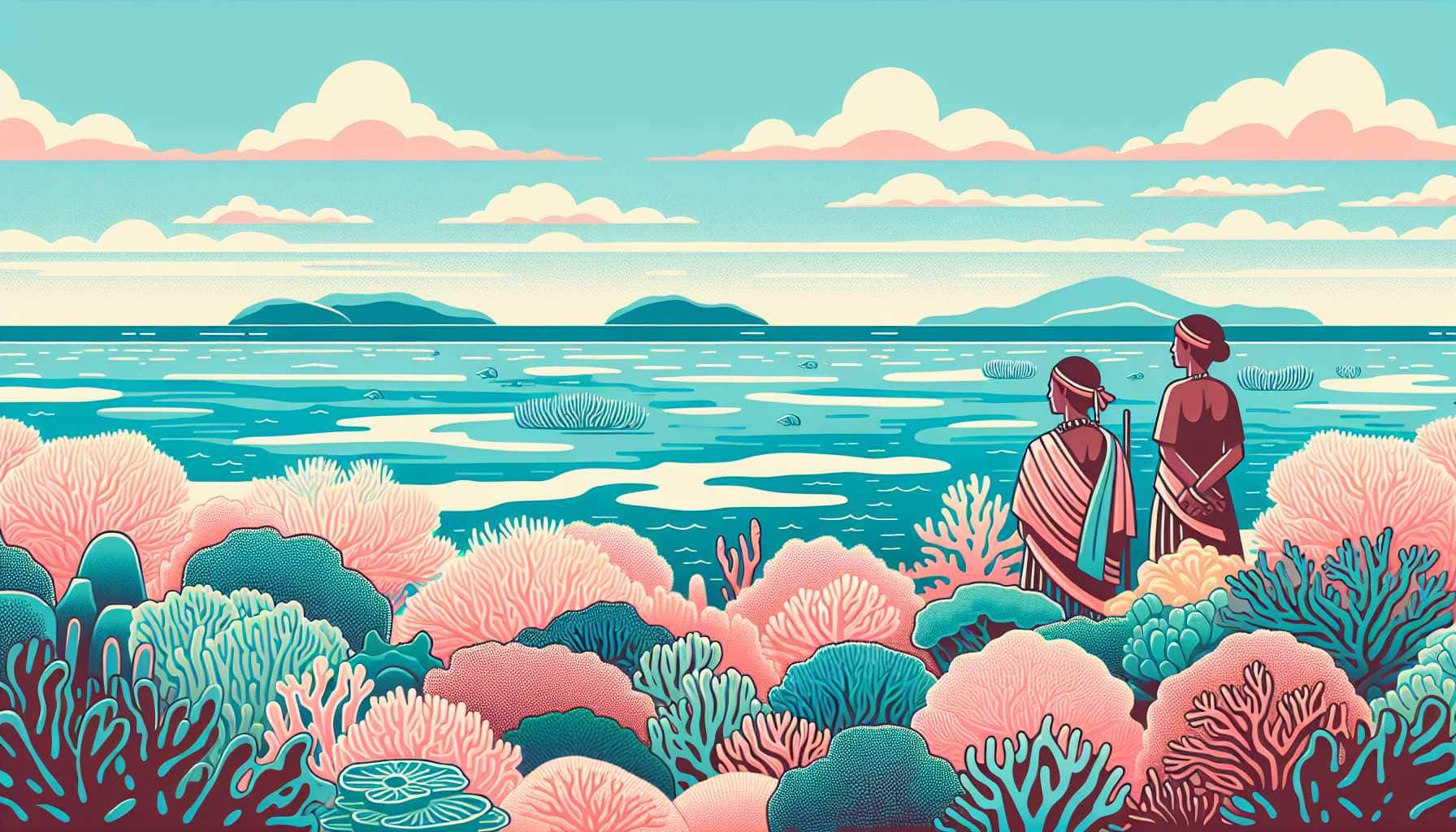 Illustration of Indigenous leaders by ocean