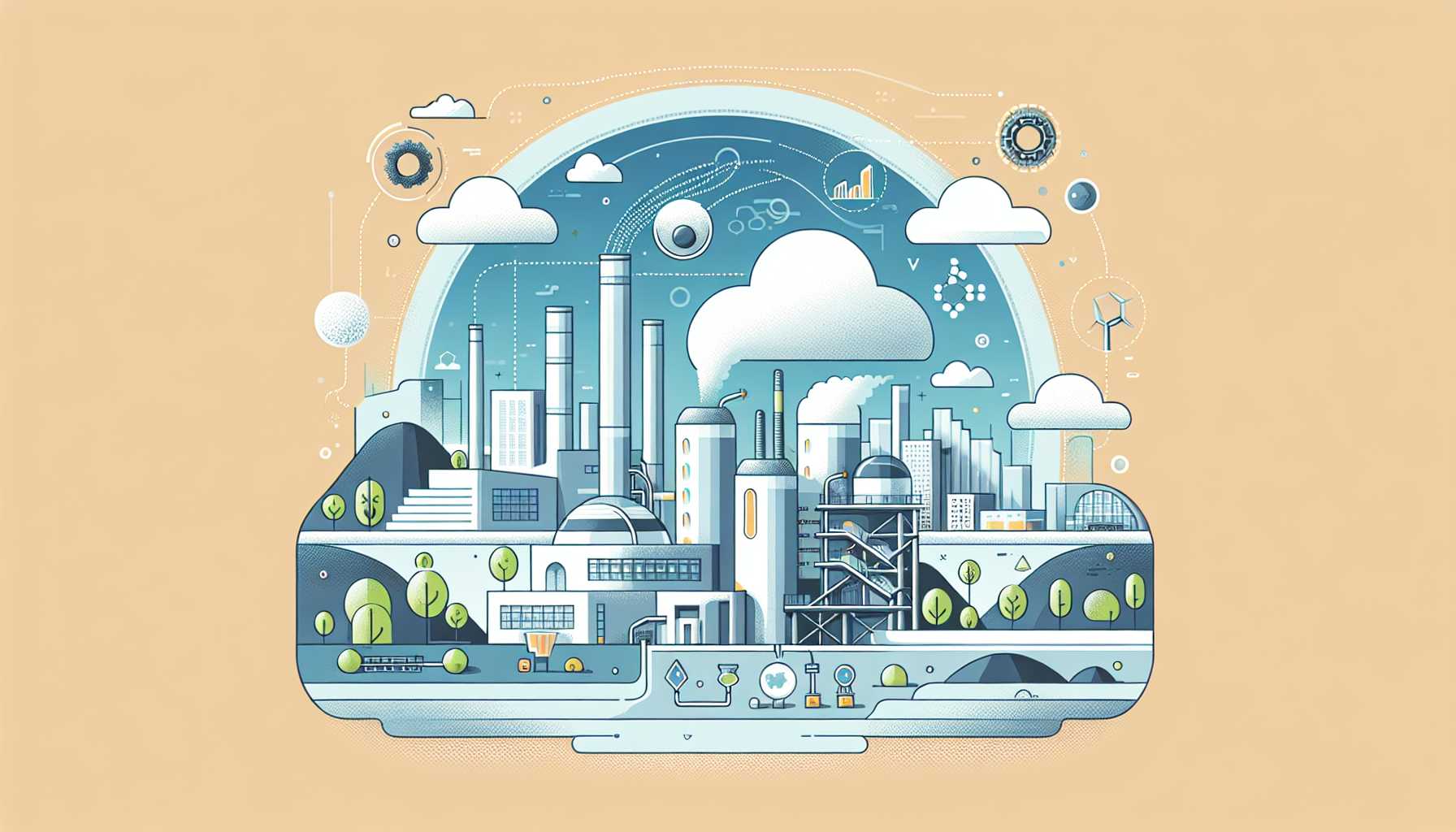 Illustration of futuristic cement factory