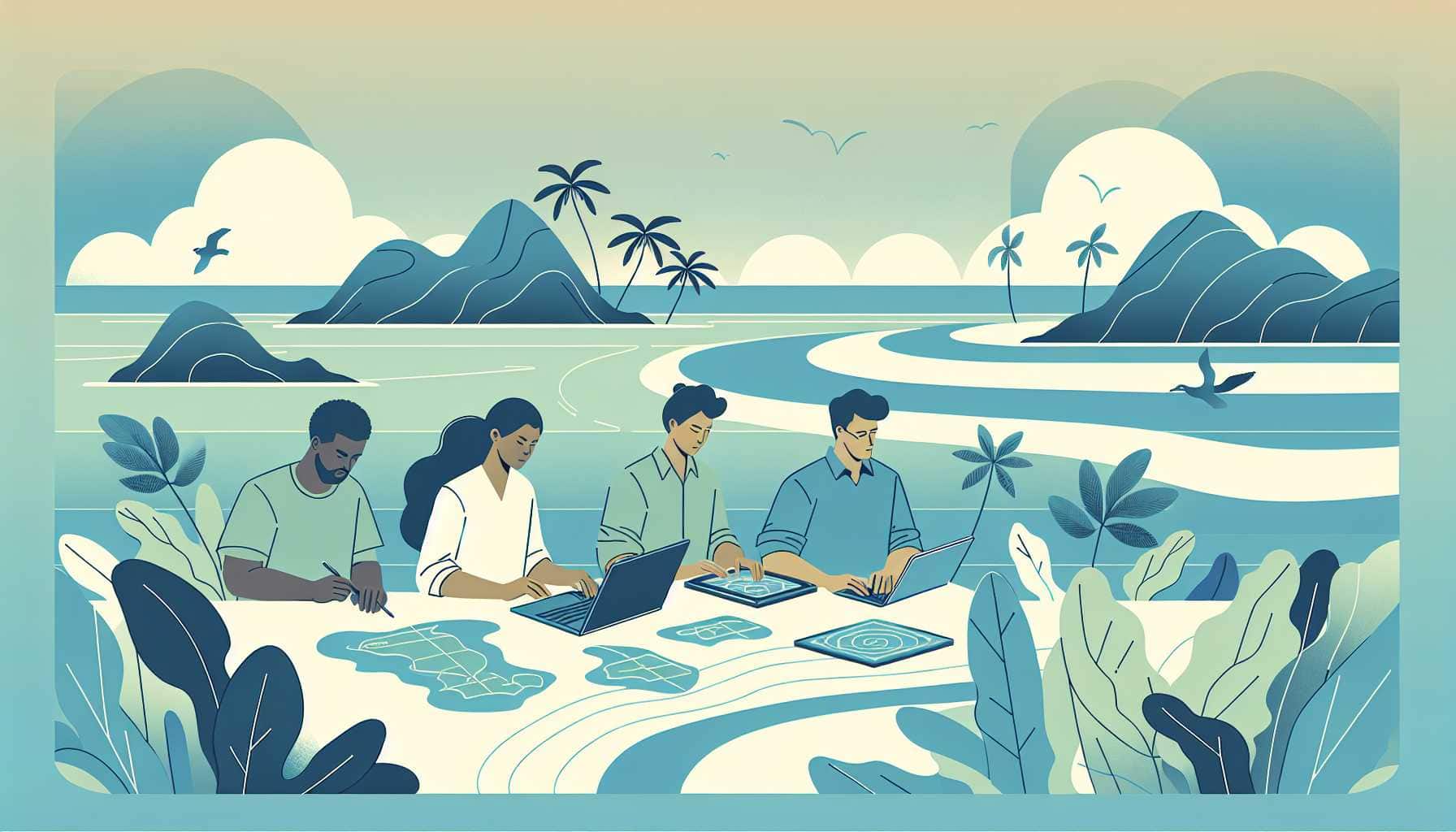 Illustration of volunteers mapping climate efforts