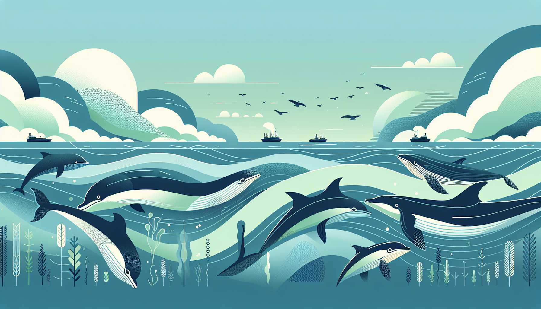 Illustration of marine animals swimming