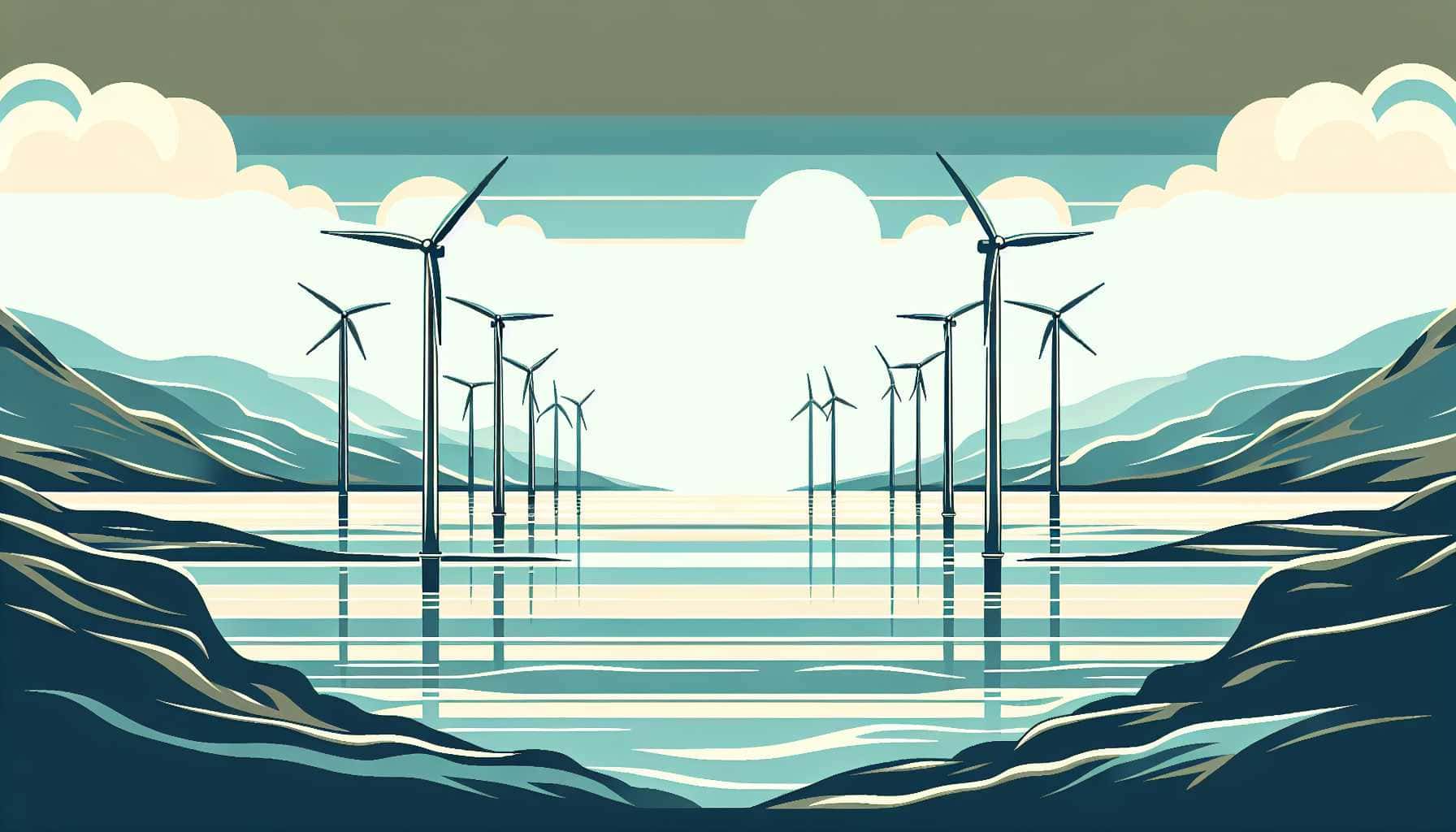 Illustration of wind turbines in ocean