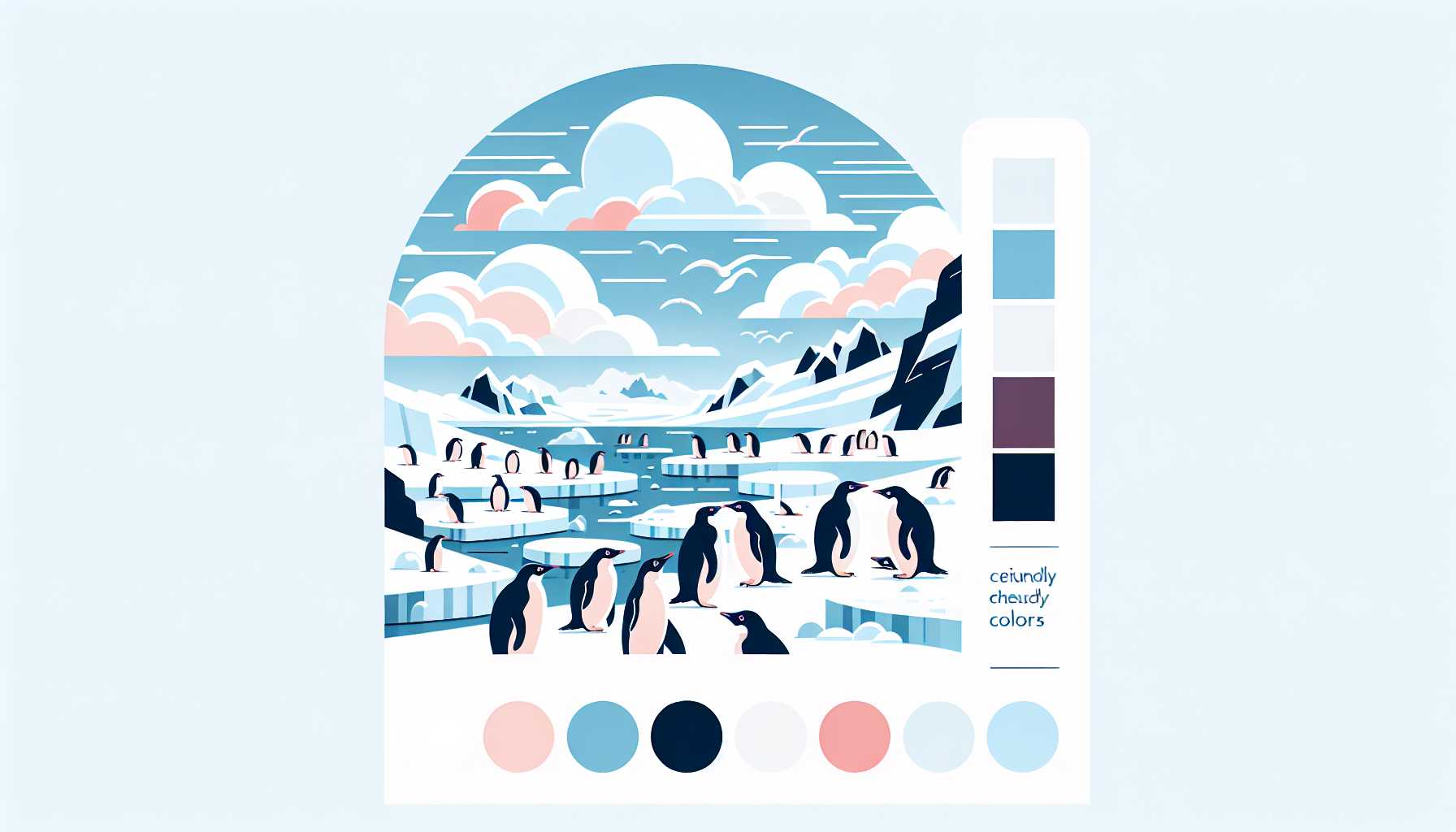 Illustration of penguins and clouds