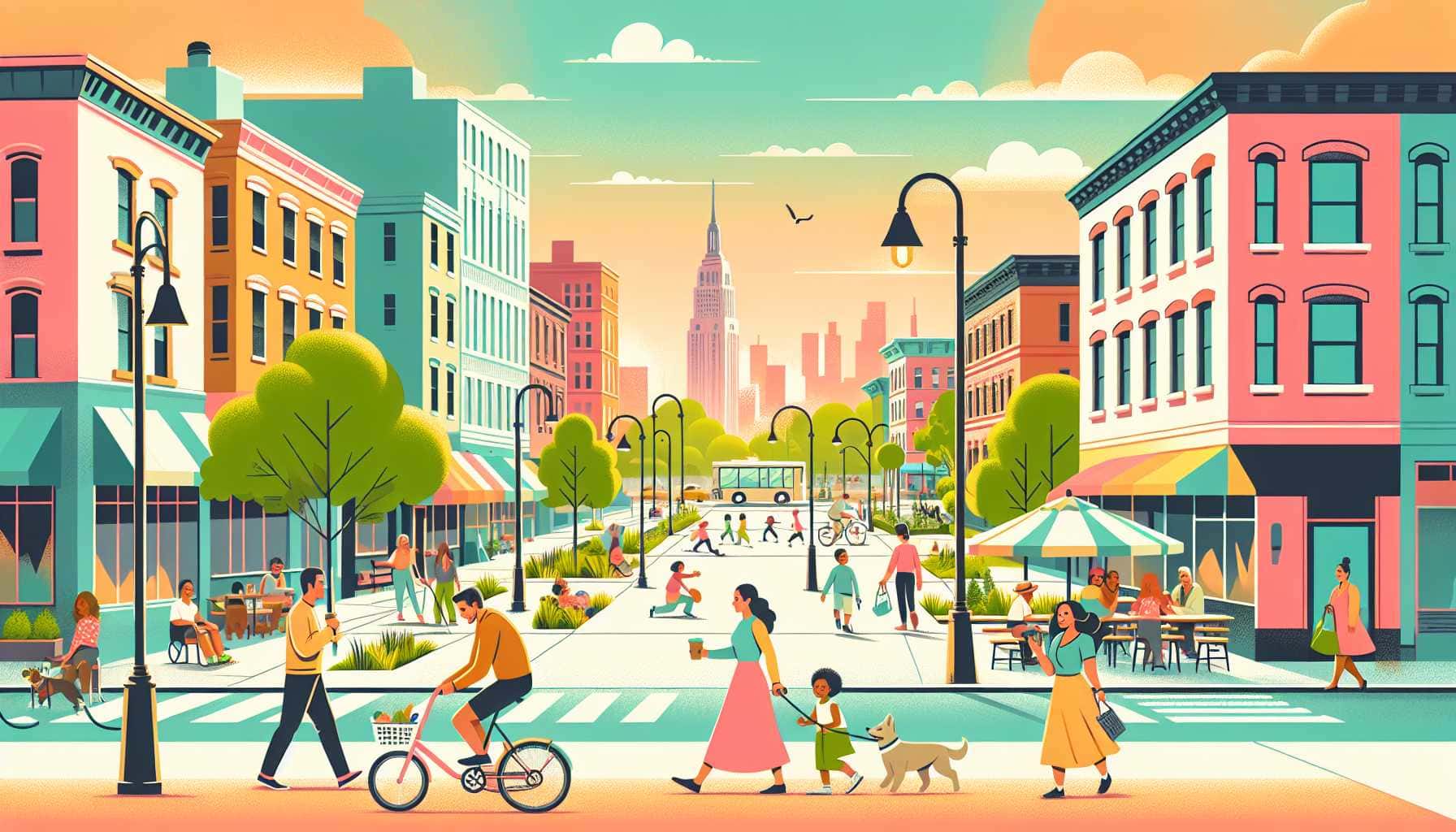 Illustration of bustling urban park