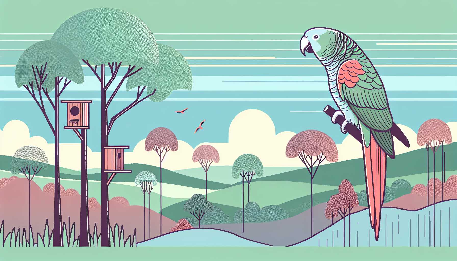 Illustration of red tailed amazon parrots