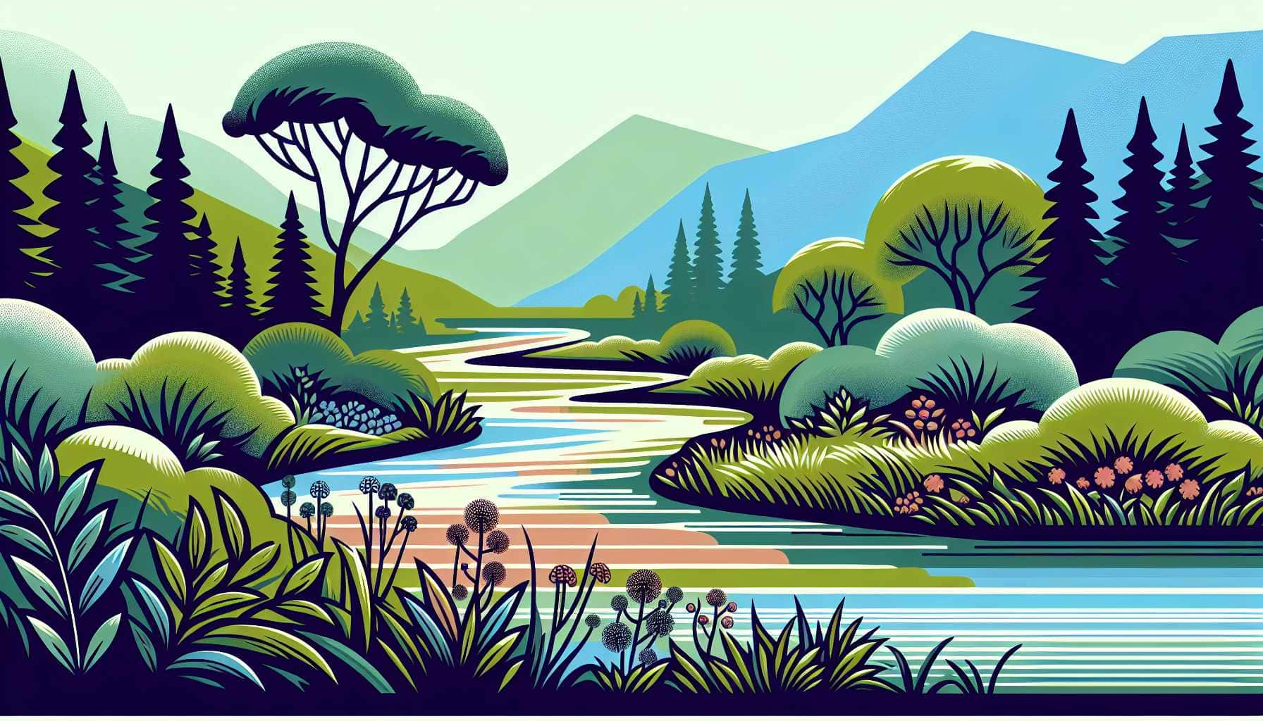 Illustration of serene river landscape