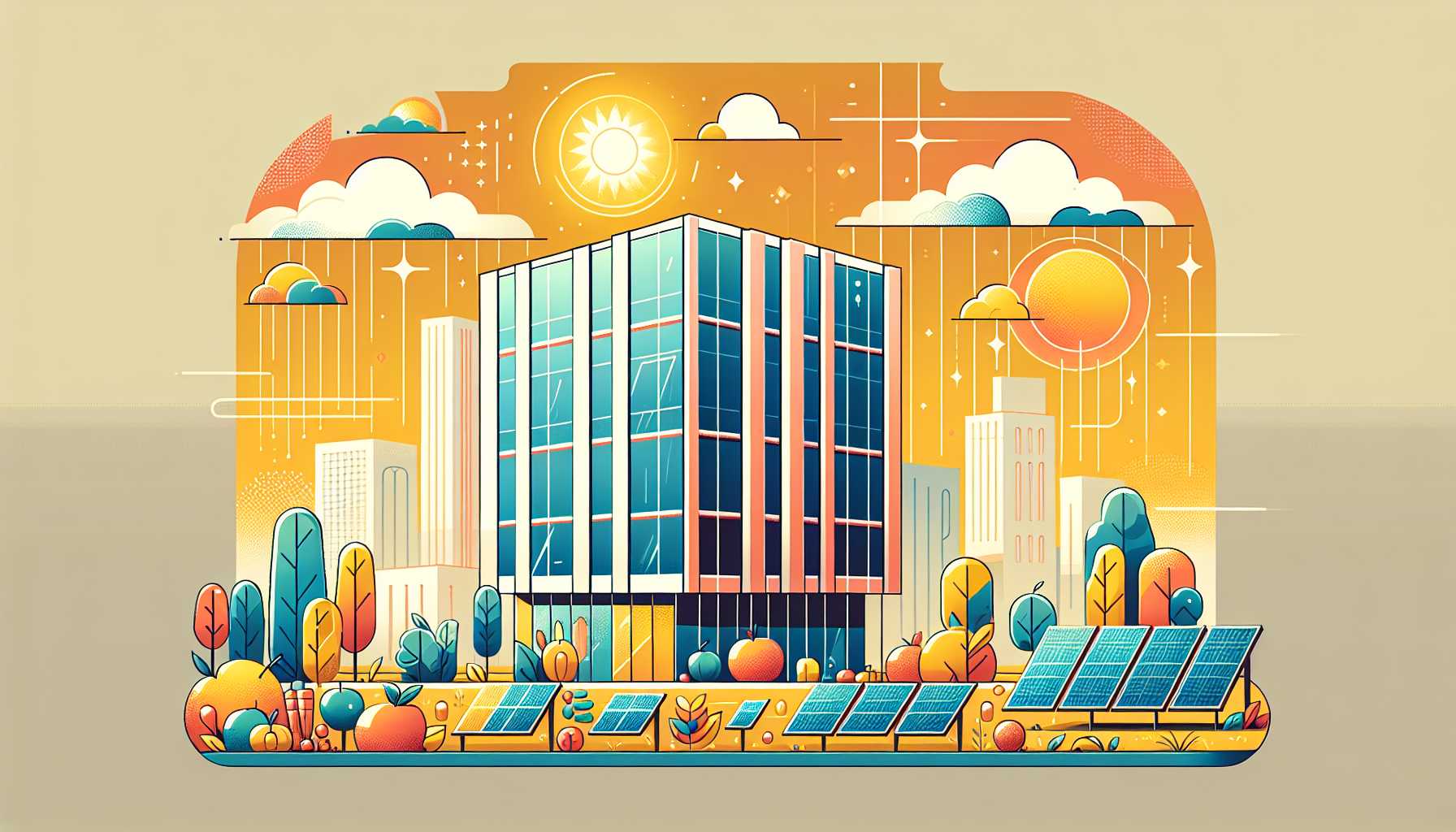 Illustration of solar panels on building
