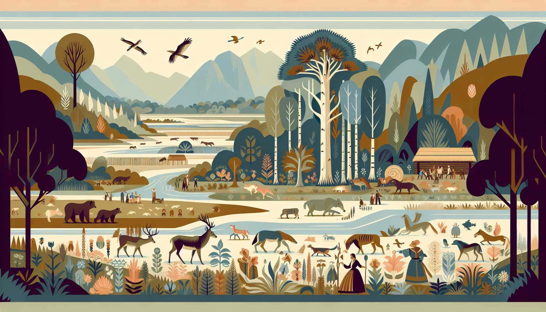 Illustration of diverse ecosystem and community