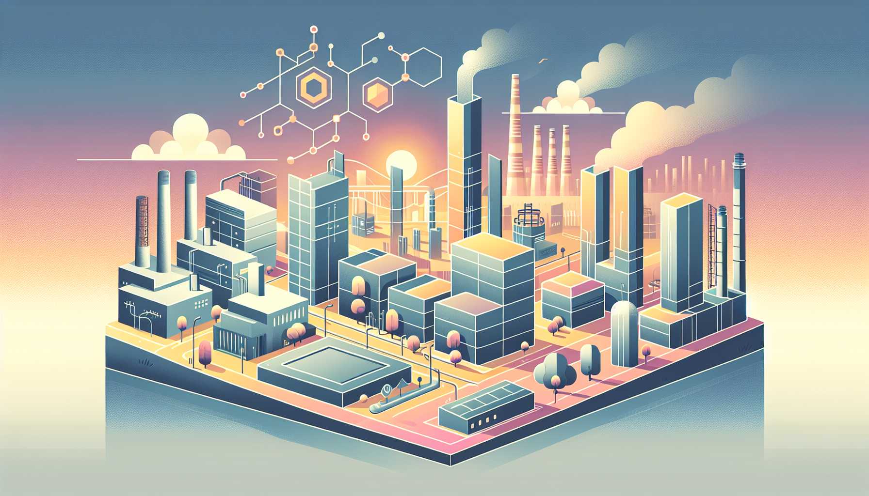 Illustration of a futuristic cement production scene