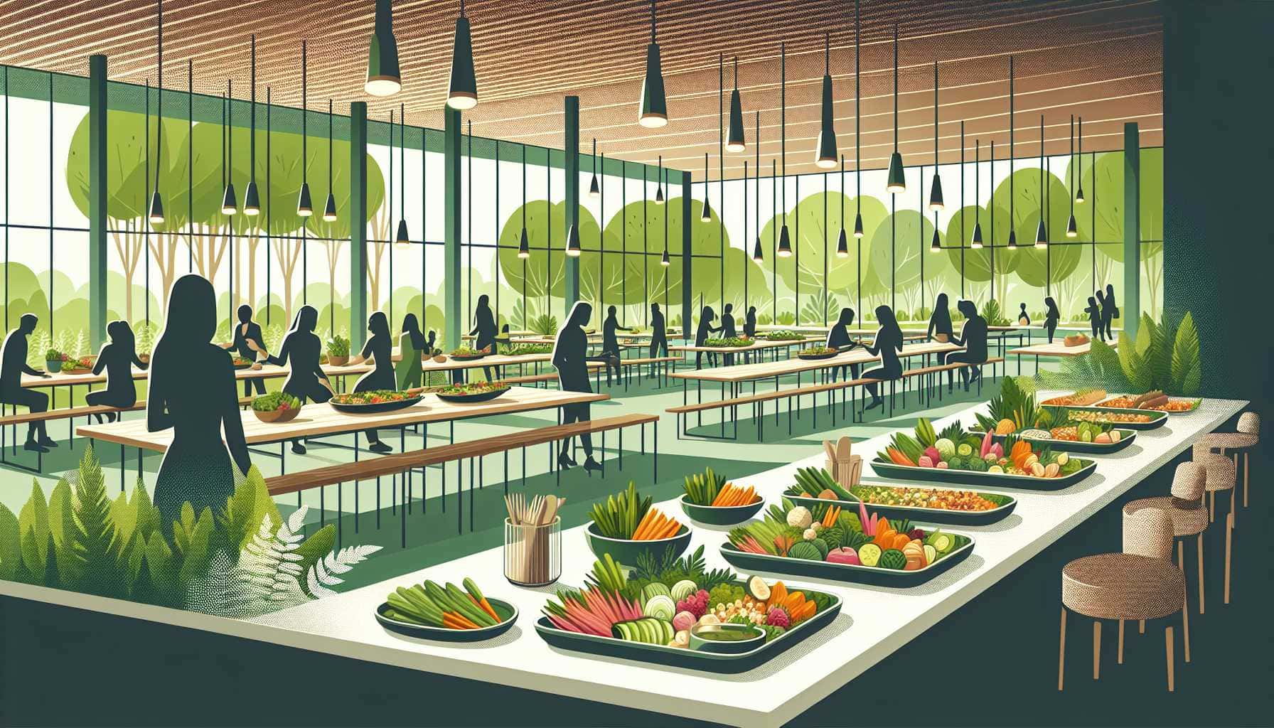 Illustration of a modern cafeteria scene