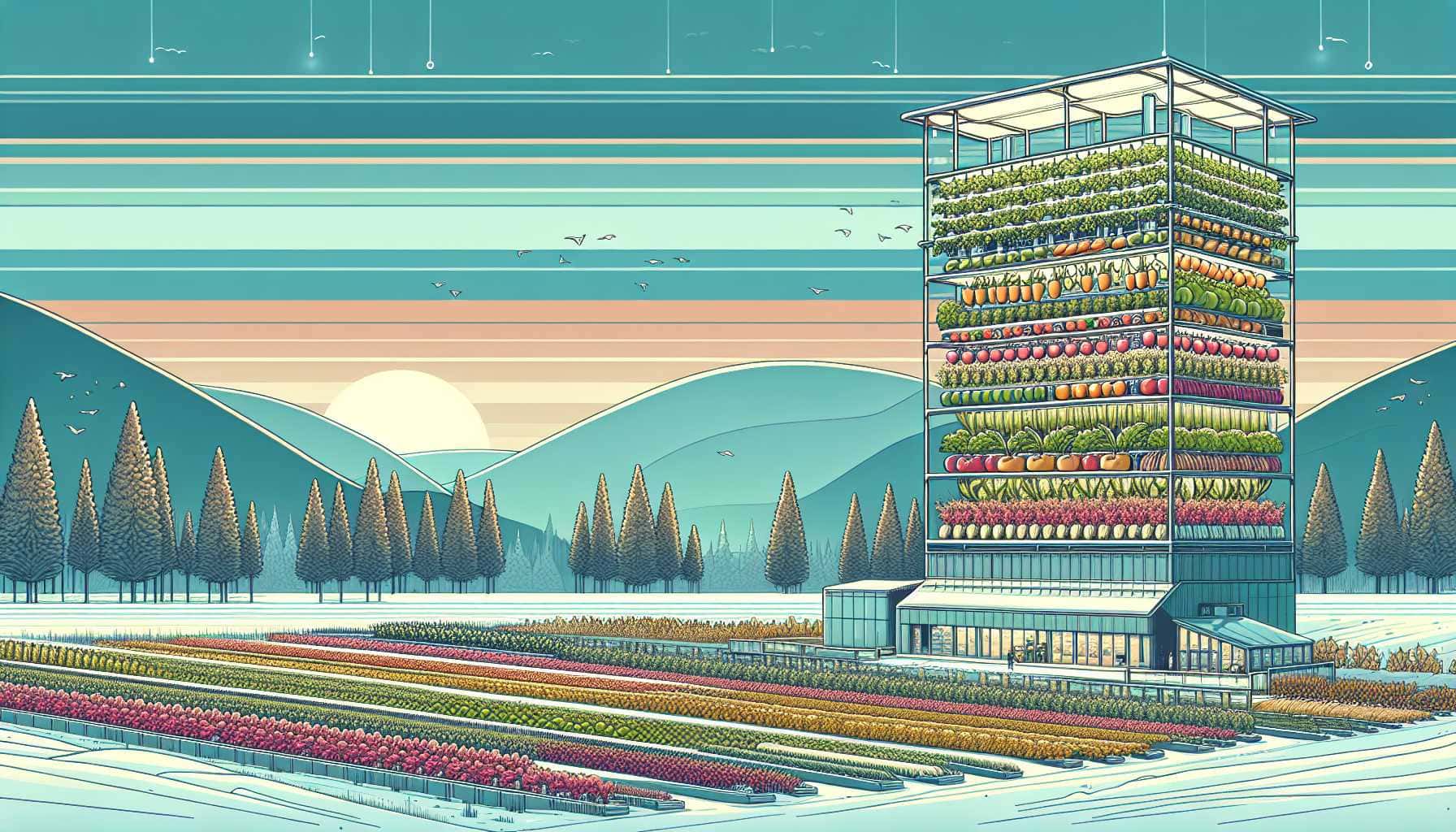 Illustration of a smart vertical farm