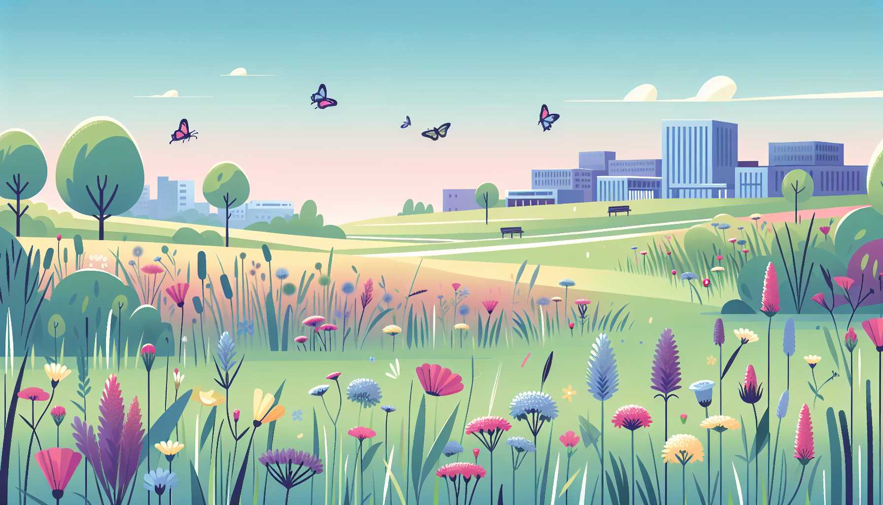 Illustration of vibrant unmowed landscape