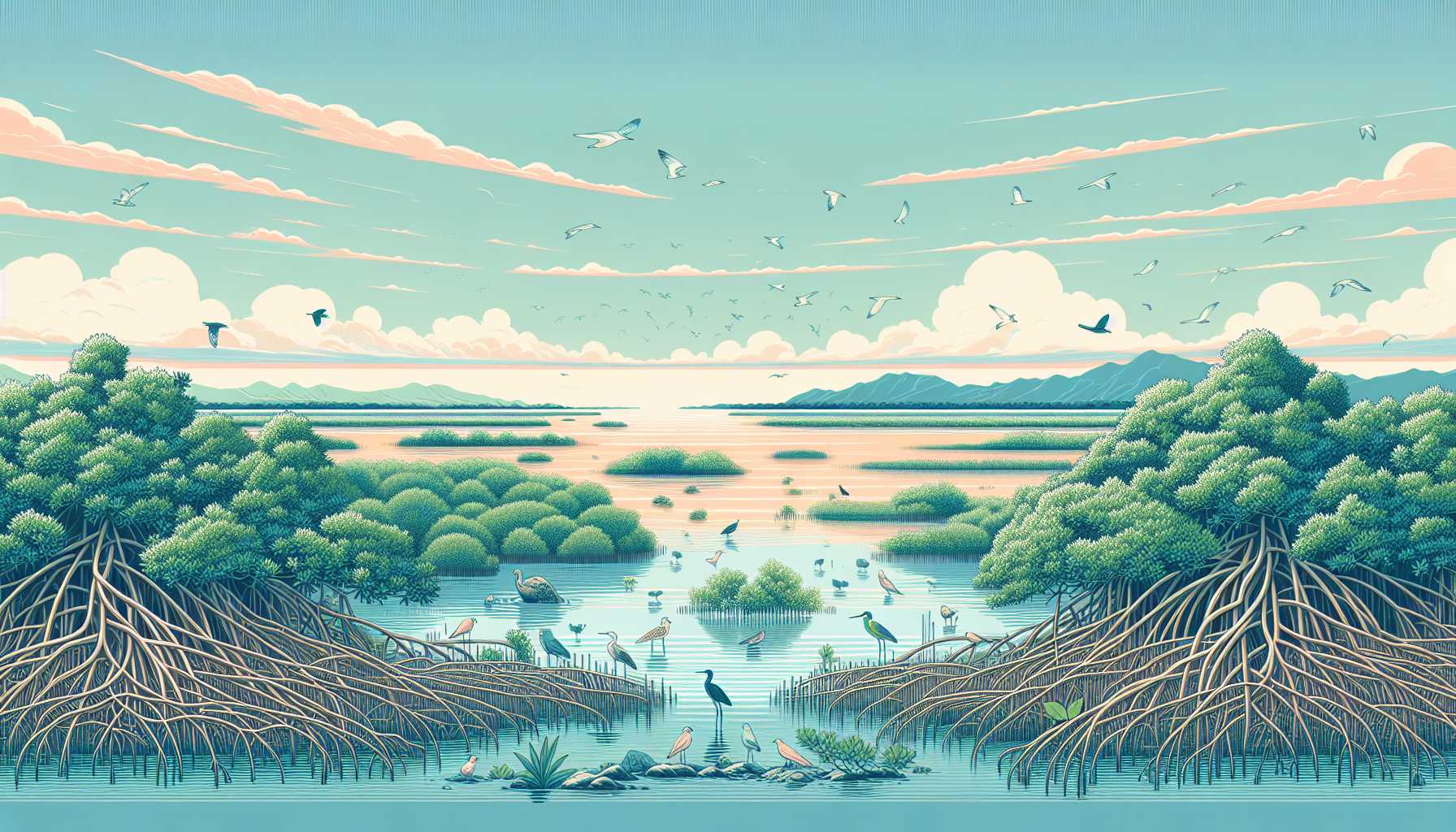 Illustration of a restored wetland