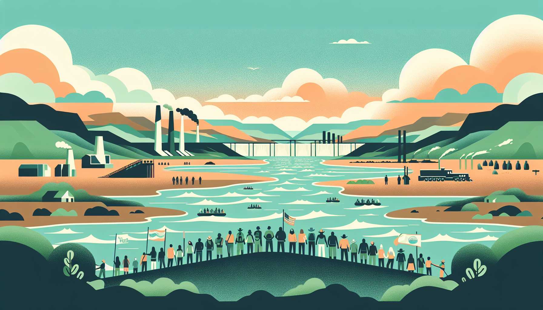 Illustration of community activists by river
