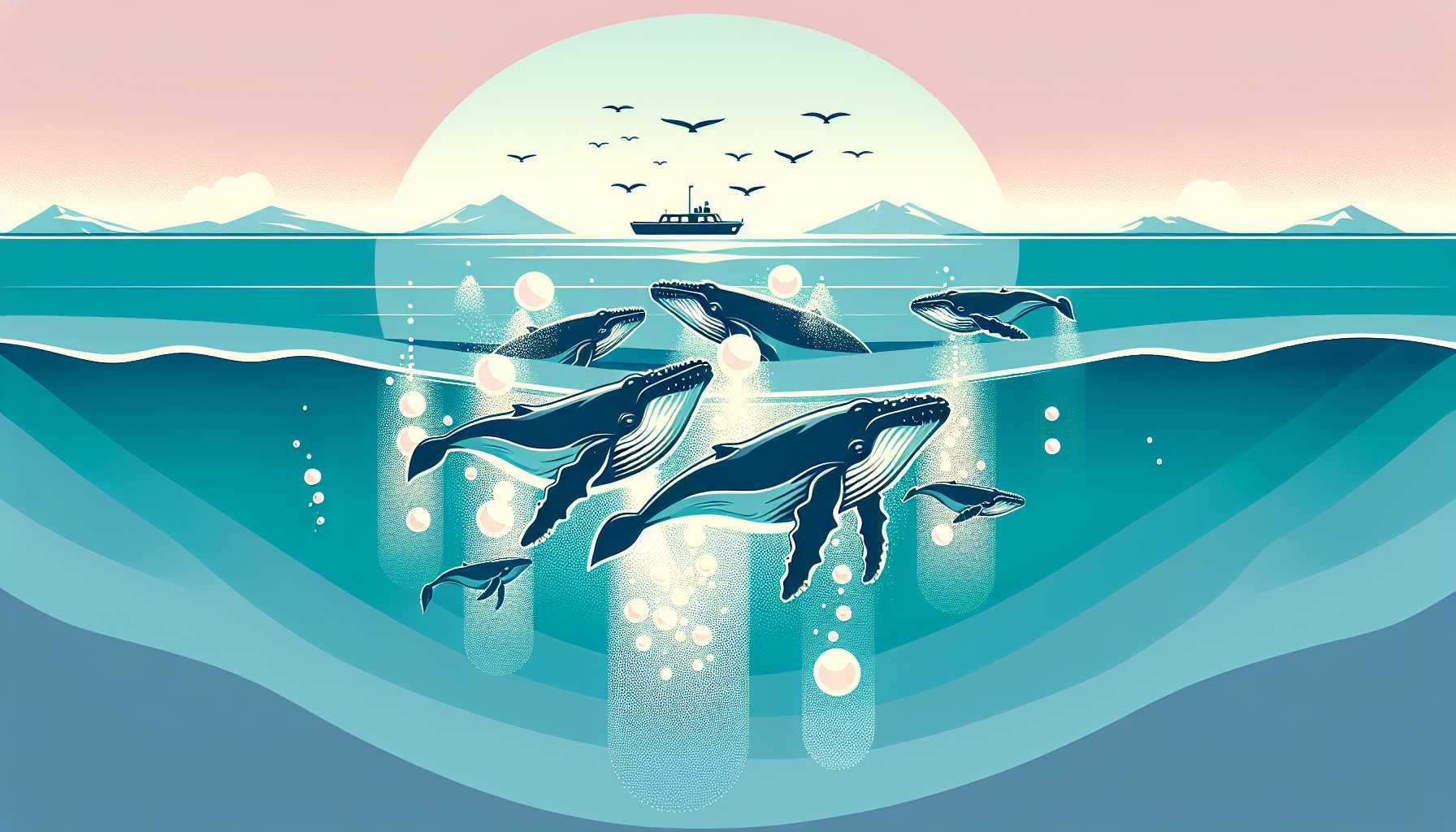 Illustration of humpback whales creating bubble messages