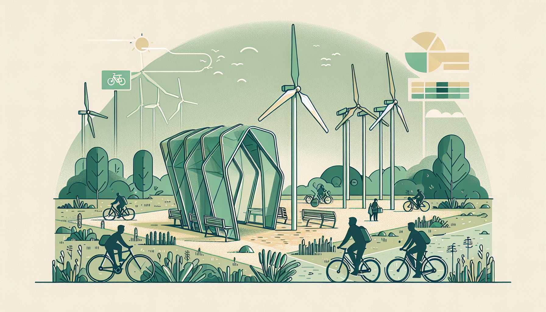 Illustration of bicycle shelters made from wind turbine blades