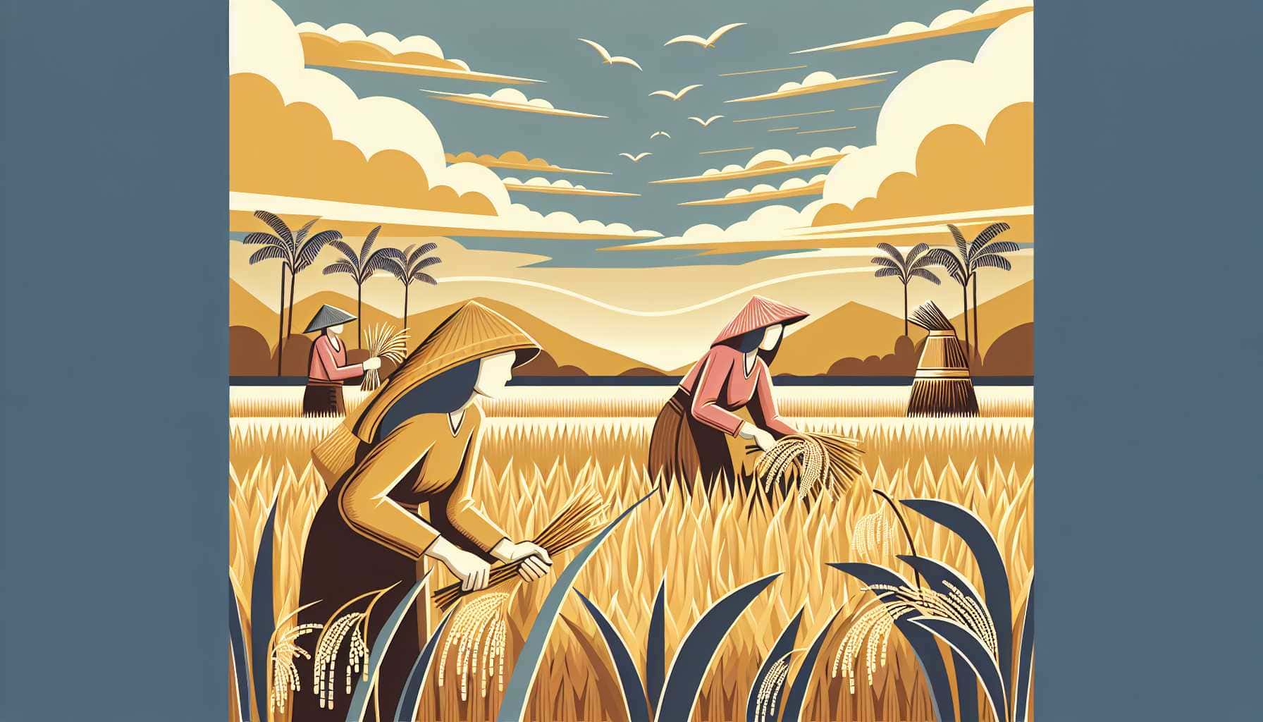 Illustration of women harvesting rice