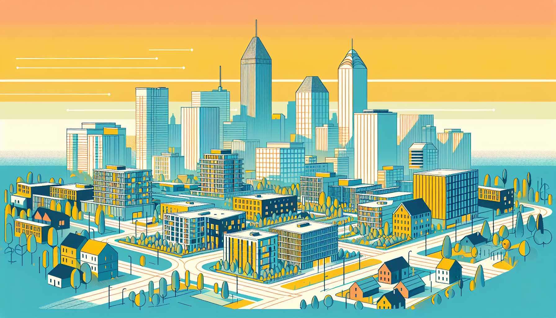 Illustration of diverse cityscape roofs