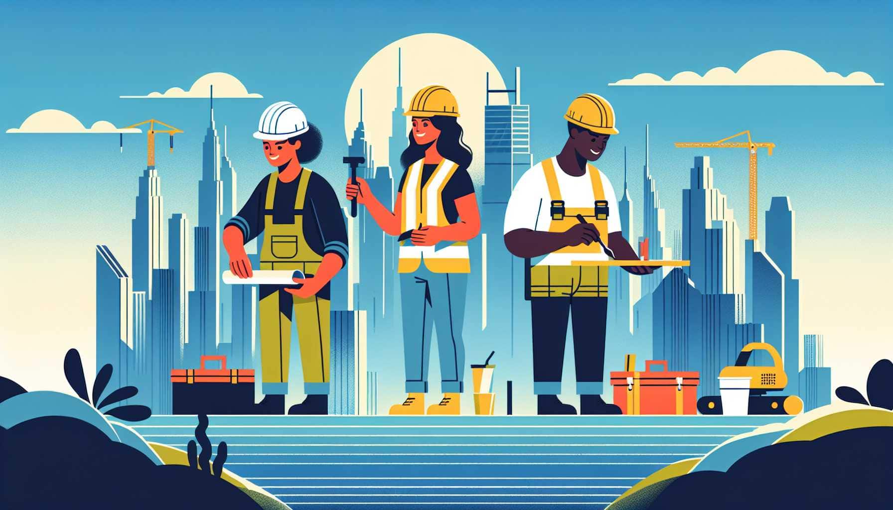 Illustration of two figures on construction site