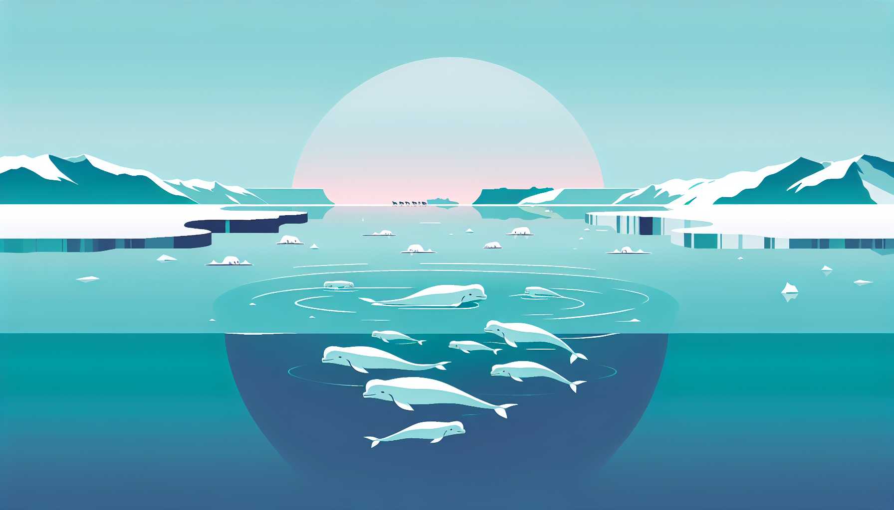 Illustration of beluga whales in icy waters