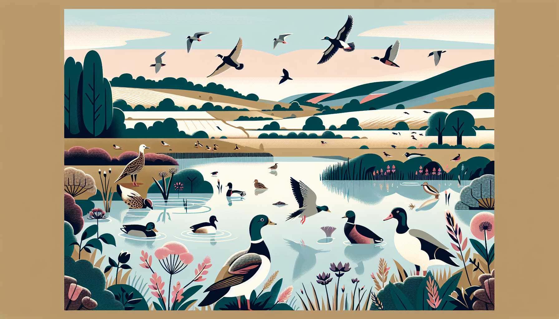 Illustration of serene British countryside