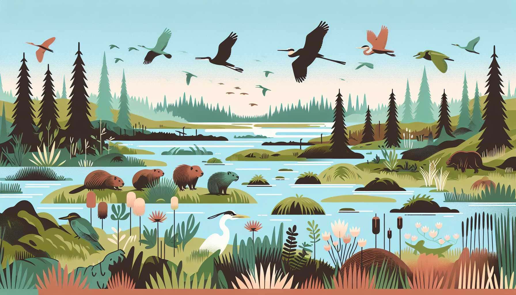 Illustration of diverse Canadian wetlands