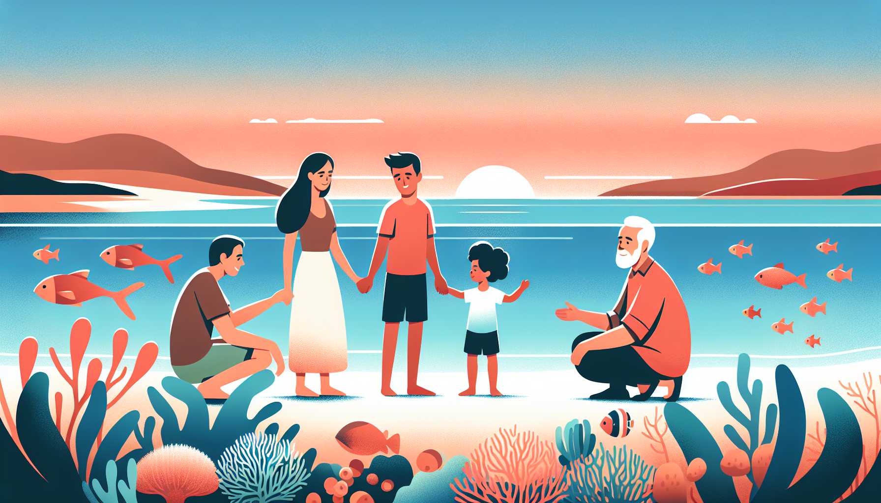 Illustration of people celebrating on a beach
