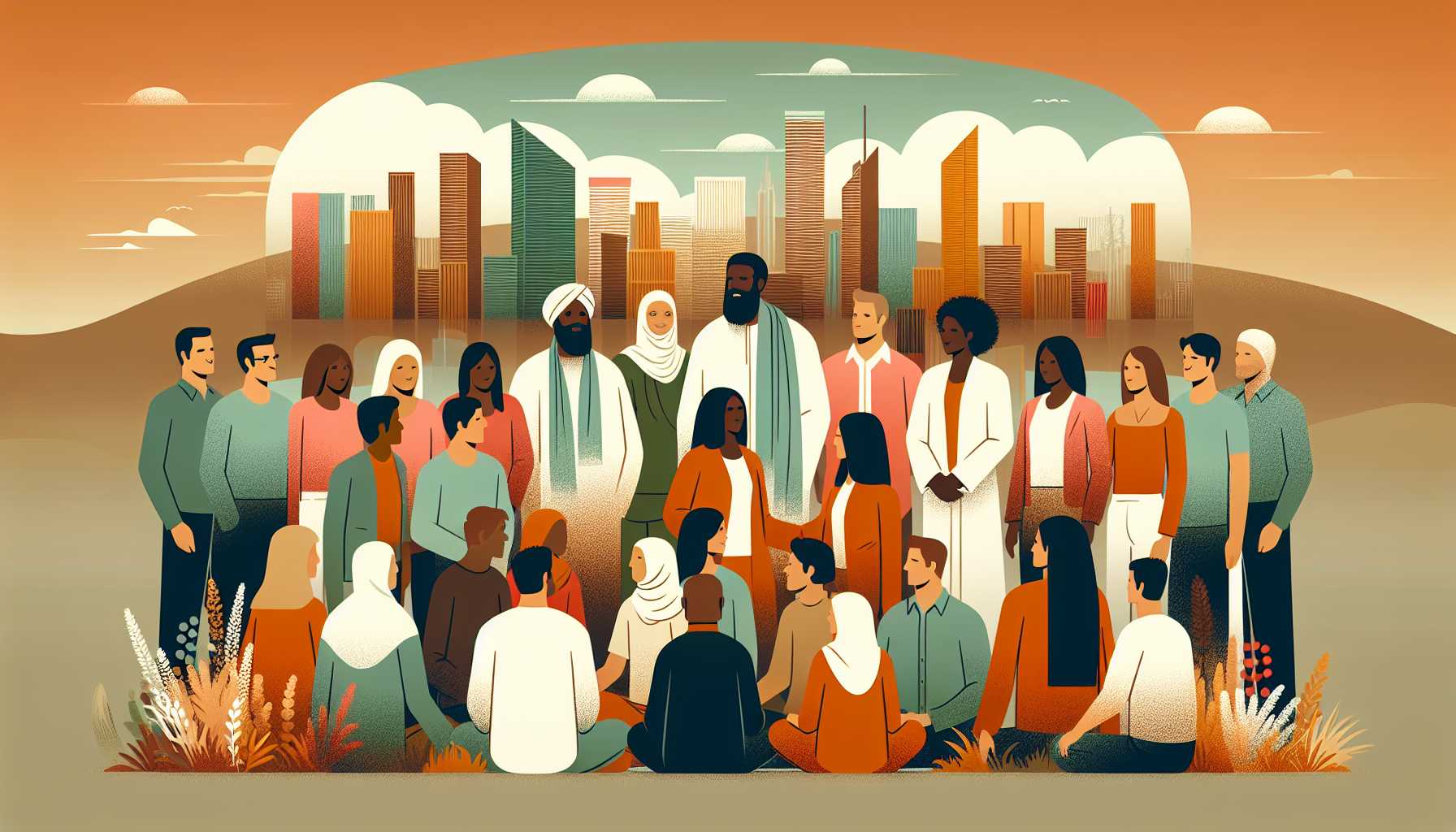 Illustration of diverse people promoting charities