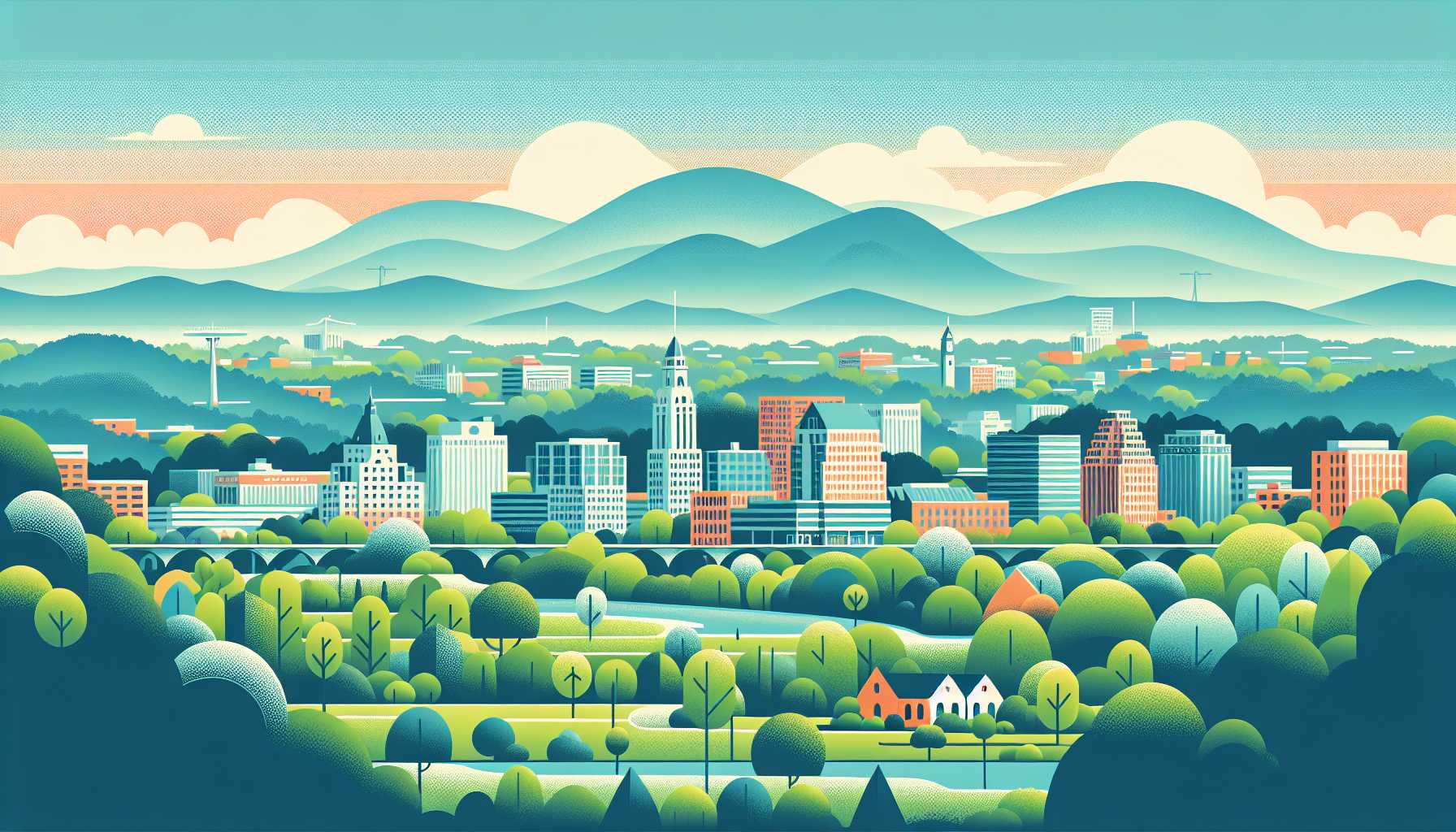 Illustration of vibrant Chattanooga cityscape