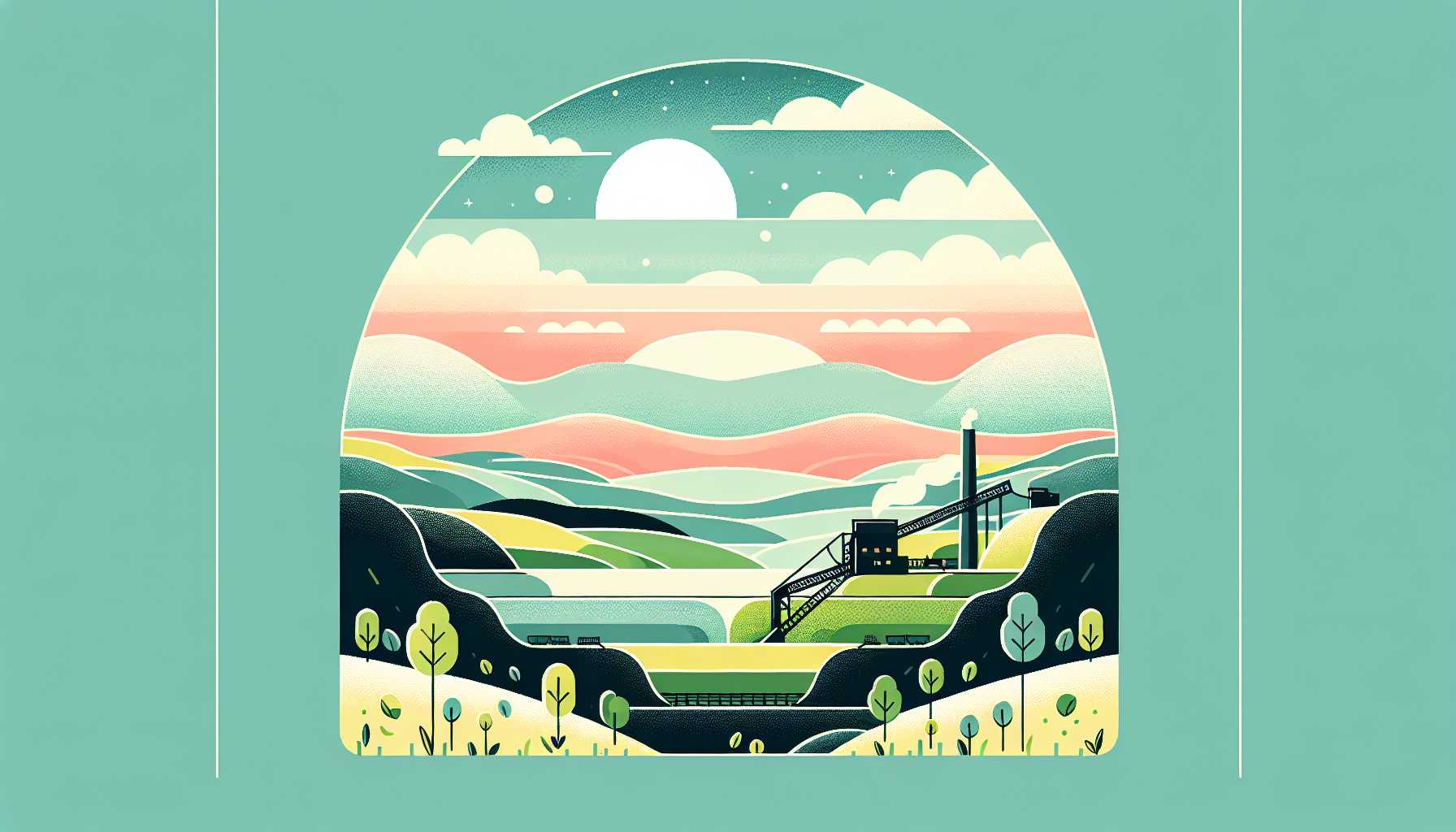 Illustration of a coal mine transforming into a green space