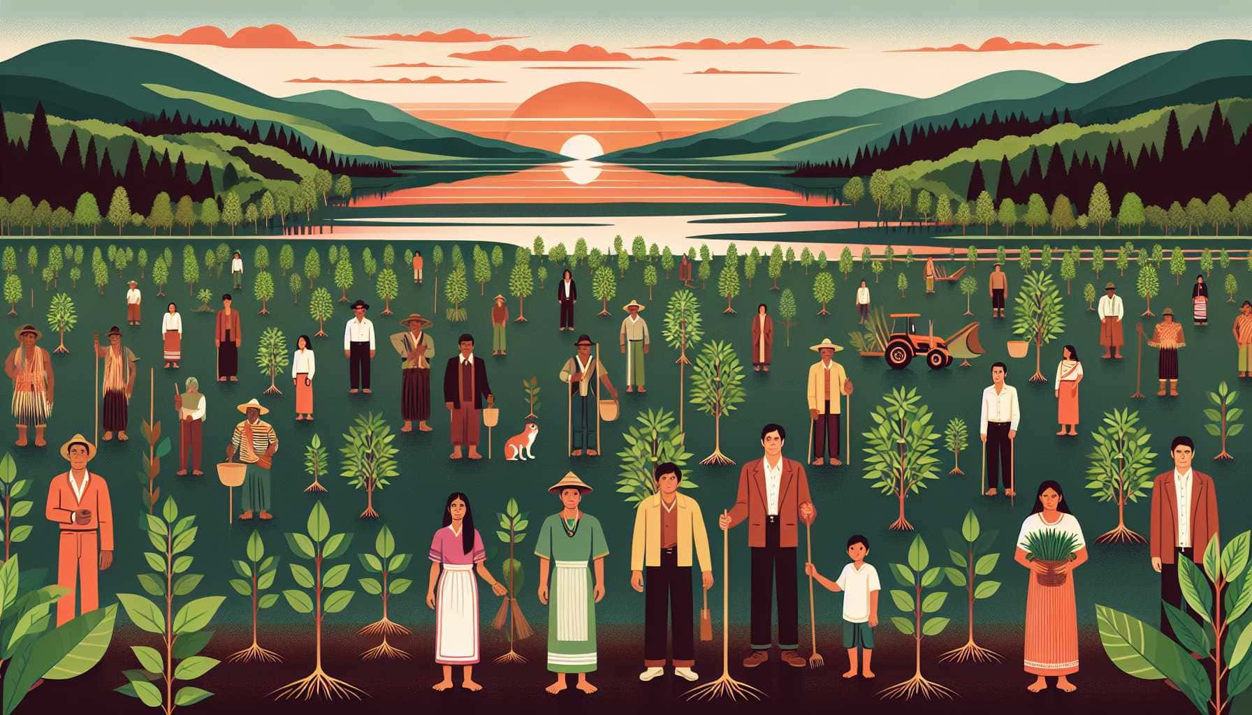 Illustration of farmers in reforestation