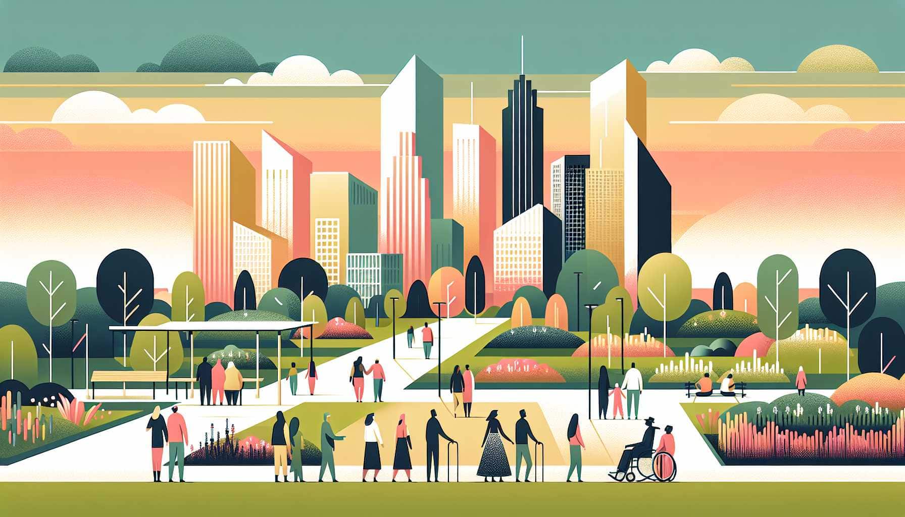 Illustration of diverse communities in urban park