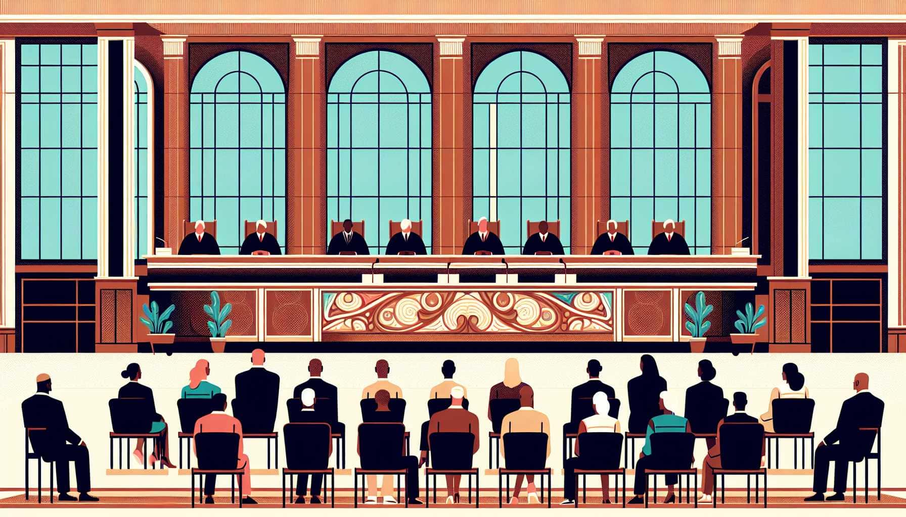 Illustration of a grand courtroom