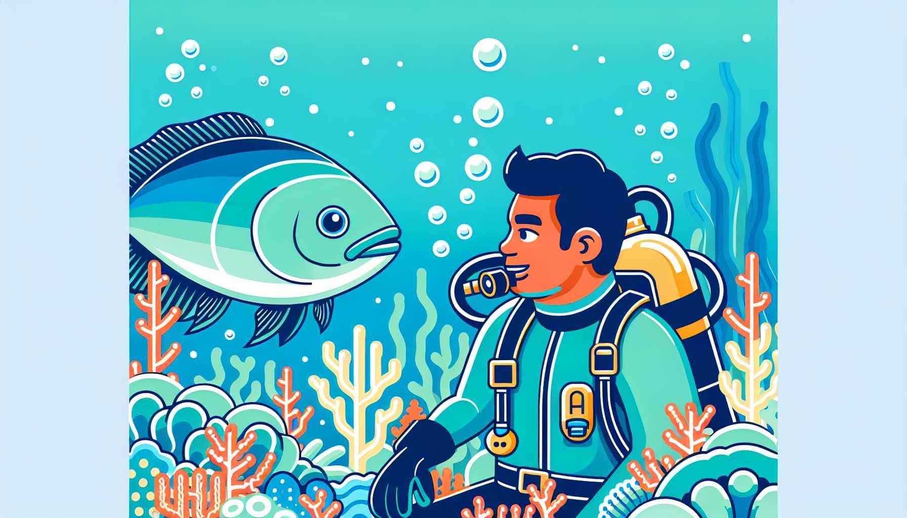 Illustration of diver with fish