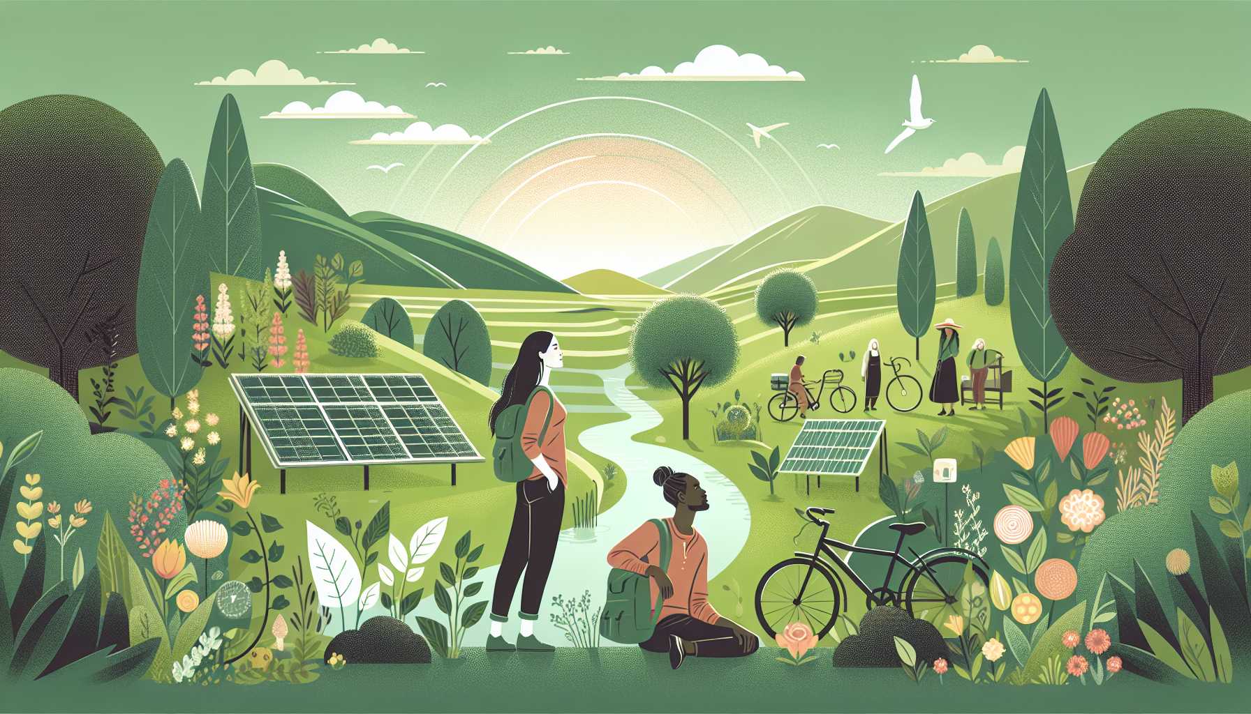 Illustration of an eco-friendly travel scene