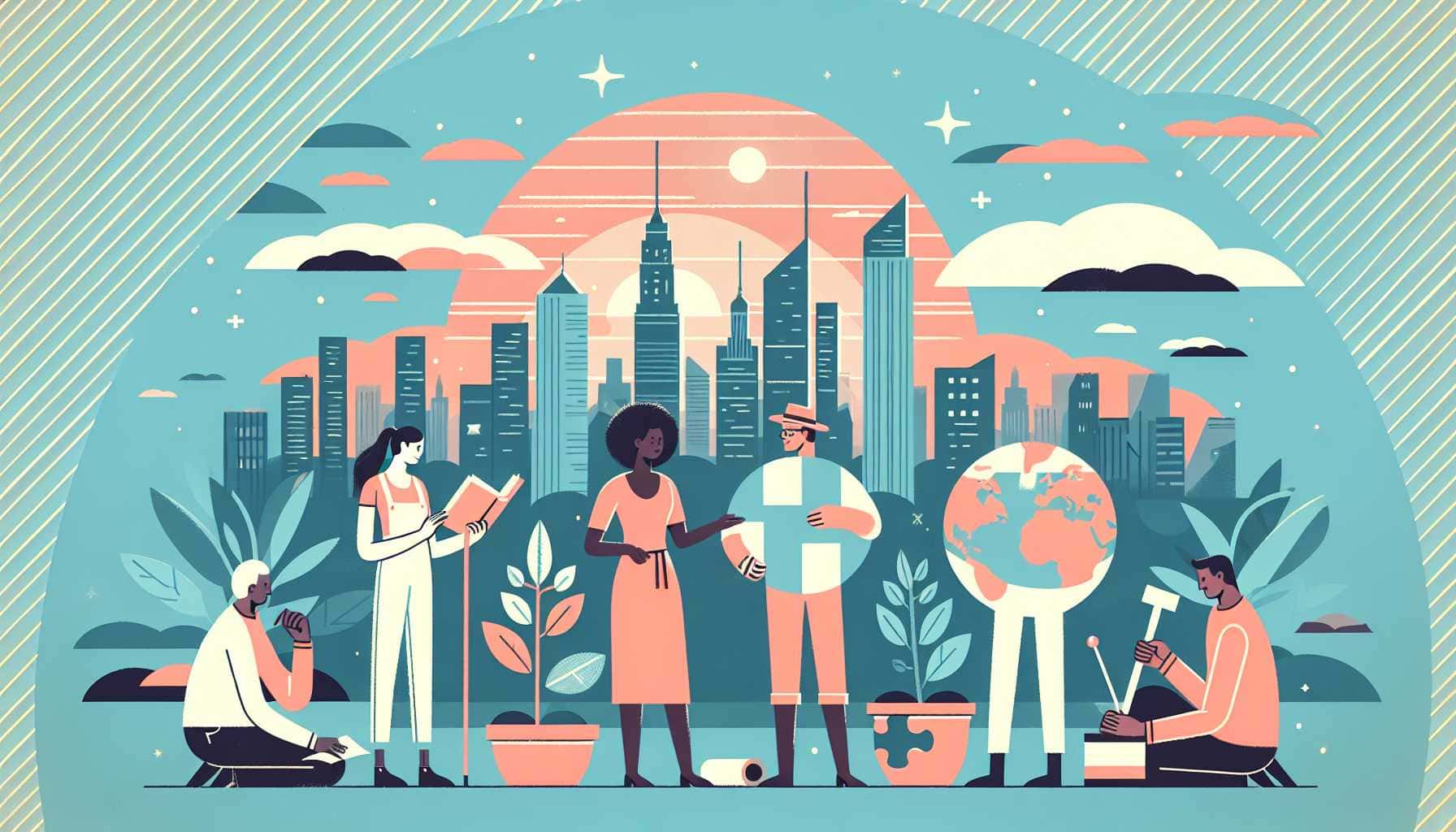 Illustration of diverse people reading