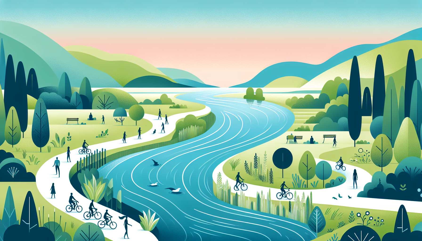 Illustration of vibrant river ecosystem