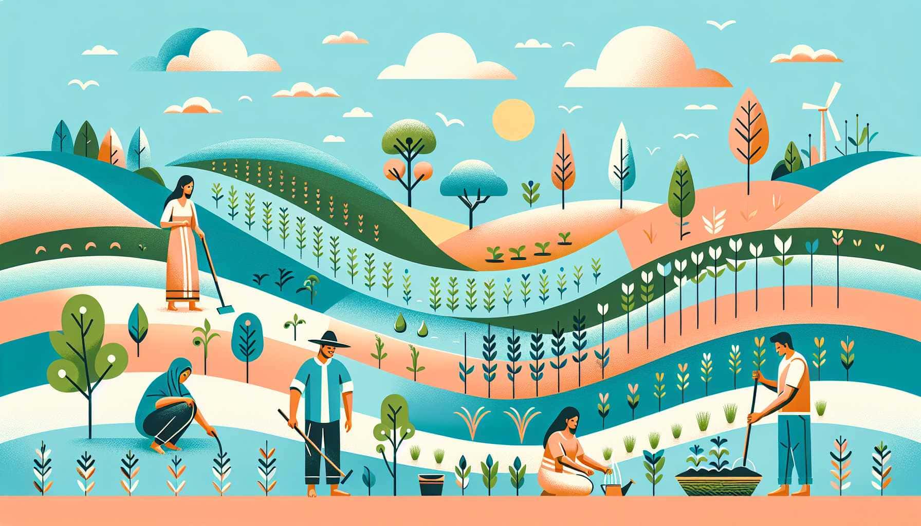 Illustration of smallholder farmers practicing agroforestry